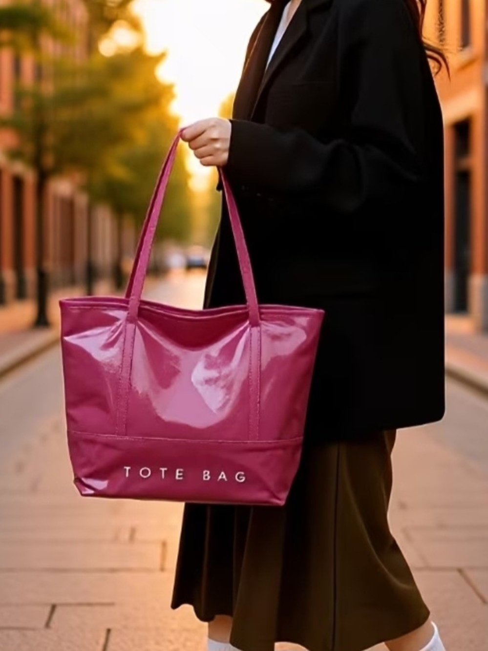 Glossy Magenta Tote Bag - Unbranded